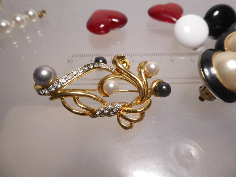 ab 90er J. Konvolut Kugelketten Perlenimitat Philip Persio Quarz Uhren Ohrclips - Bild 3 von 4