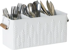 Silverware Caddy for Party Kitchen Flatware Holder for Countertop Metal White Ea