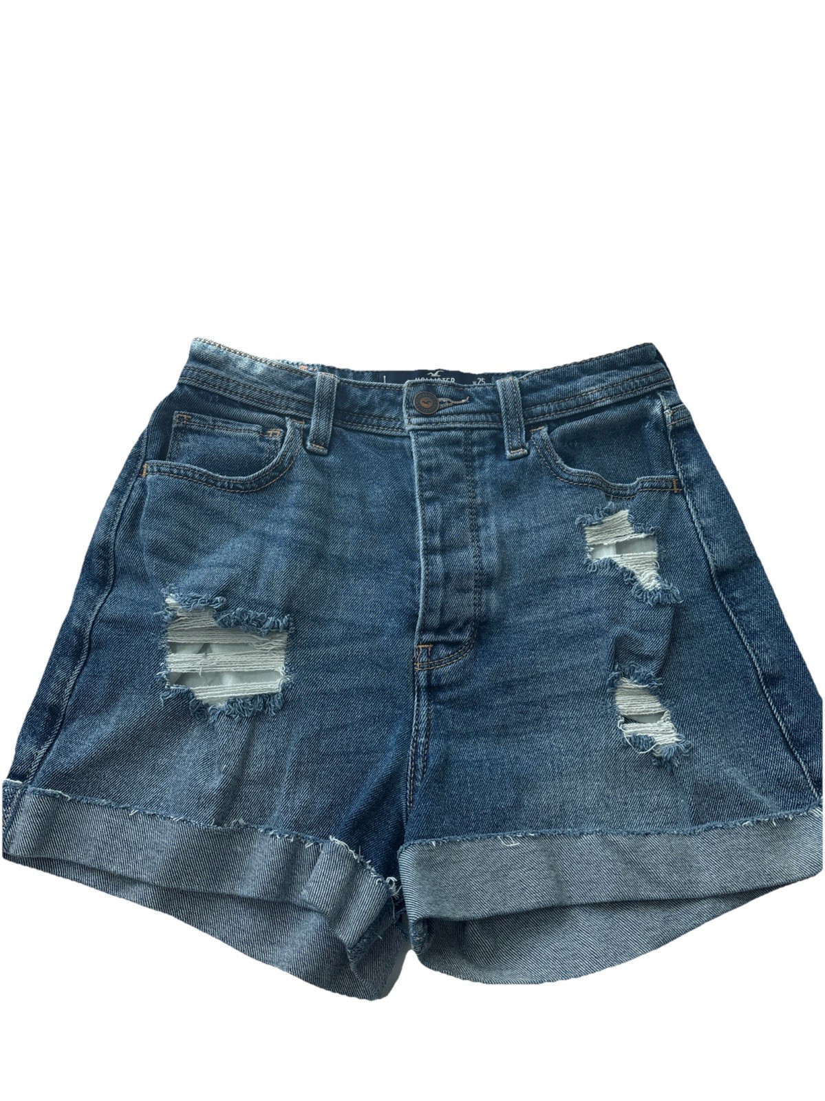 Hollister Distressed Curvy Ultra High-Rise Mom Cuffed Shorts 3” Inseam Size 3