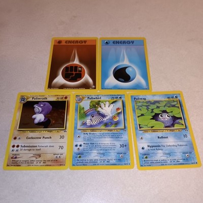Poliwrath RARE HOLO Neo Discovery 9/75 + Poliwhirl, Poliwag, and Energy Cards