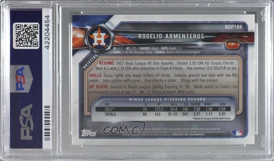 2018 Bowman Chrome Green Shimmer Refractor /99 Rogelio Armenteros PSA 9 MINT - Image 2 of 2