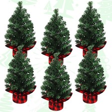 Ceenna 6 Pack 8" Tabletop Mini Christmas Tree, 24 Plaid Bow, Red Black