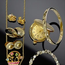 Vtg Jewelry Lot 12pc Signed Monet Gold-Tone 80s 90s Costume Colibri Pocket Watch