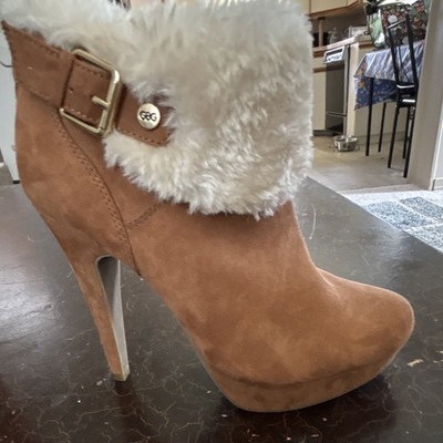 #ad #ad GBG Women’s Brown Suede Platform Ankle Boots Faux Fur Trim Zip Buckle 7 $13.80