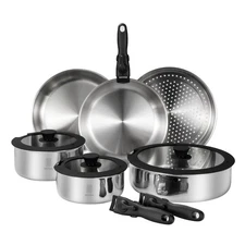 ROYDX 3-Ply Pots and Pans Set, 18/10 Stainless Steel Kitchen Removable Handle...