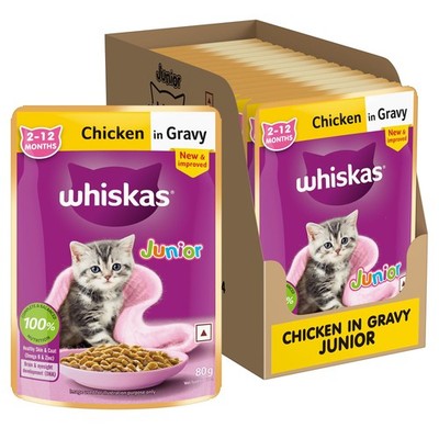 Whiskas Junior Kitten Chicken Gravy Wet Food 80g x14 | 2�12 Months