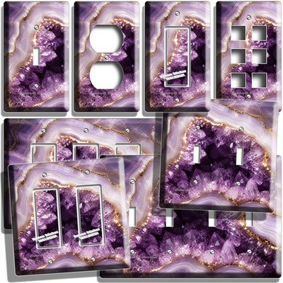 PURPLE MARBLE AMETHYST GEODE CRYSTALS STYLE LIGHT SWITCH OUTLET WALL PLATE DECOR