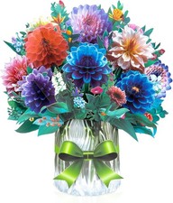 Dahlia Big Pop Up Cards, 13 inch Paper Flower Bouquet Greeting Cards with Blank