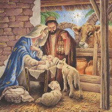 Nativity Baby Jesus Mary and Joseph with Animals at Manger 8 Christmas Cards