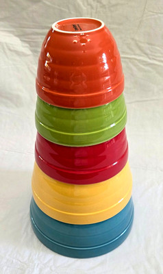  Crate & Barrel Retired Parker Nesting Mixing Bowls Set Ribbed Beehive NEW