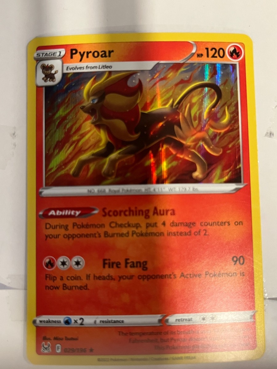 pyroar pokemon card 032/193 - Paldea Evolved - Evolution Set - 2 Lot Colorless Searing Flame (70) Your opponents Active Pokemon is now Burned. HOLO Pyroar 029/196 NM /
