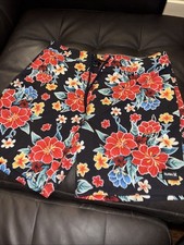 Hurley Board Shorts Mens 32 Black Floral Drawstring Lightweight Beach Swim EUC