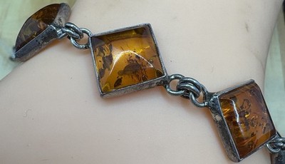 Sterling Silver & Baltic Cognac Amber Link Bracelet - 10g - Sun Spangles (7)