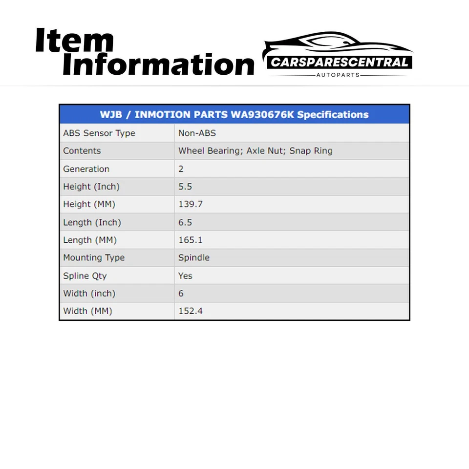 Conjunto de 2x cojinete de rueda y buje delantero para Lincoln MKX 2007-2009 Foto 4 de 4
