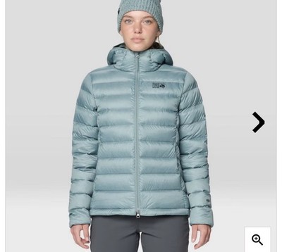 NEW; MOUNTAIN HARDWARE Women s Tiberondack Down Hoody Jacket: LARGE; Sage Blue