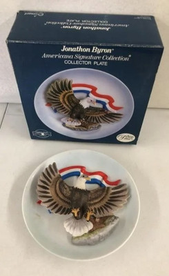 RARE Jonathon Byron 3D Bald Eagle Collector Plate 1989 Americana Signature W/Box