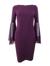 Calvin Klein Women's Chiffon Bell-Sleeve Sheath Dress (2, Aubergine)