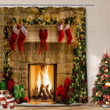 Extra Long Shower Curtain Christmas, Red Christmas Fabric Shower Curtain 84 Inch