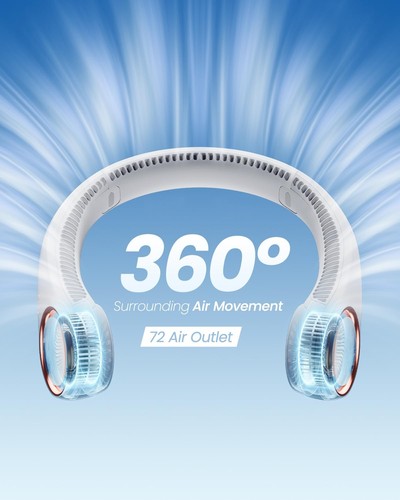Portable Neck Fan, 72 Air Outlet Bladeless Cooling, Lightweight Hands Free 3 ... - Picture 3 of 8