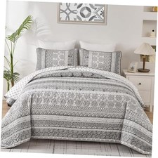 Boho Quilt Set Size Bohemian 3 Pieces Quilt Sets, Lightweight Full Grey