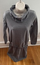 Prana Dress Women's Sz. M Grey Jersey Long Sleeve Cowl Neck Mini Sweater Dress