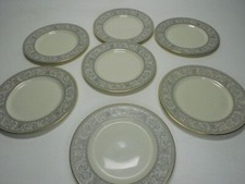 Set of 7 Franciscan Fine China Renaissance Grey/Gold Trim Dinner Plates 10"