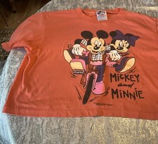 Vintage 1990  s Walt Disney Child's T-Shirt Mickey  Minnie Orange Lg USA Made