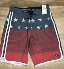 ONeill Red American Flag Swim Board shorts Size 29 Above Knee 19  Patriotic