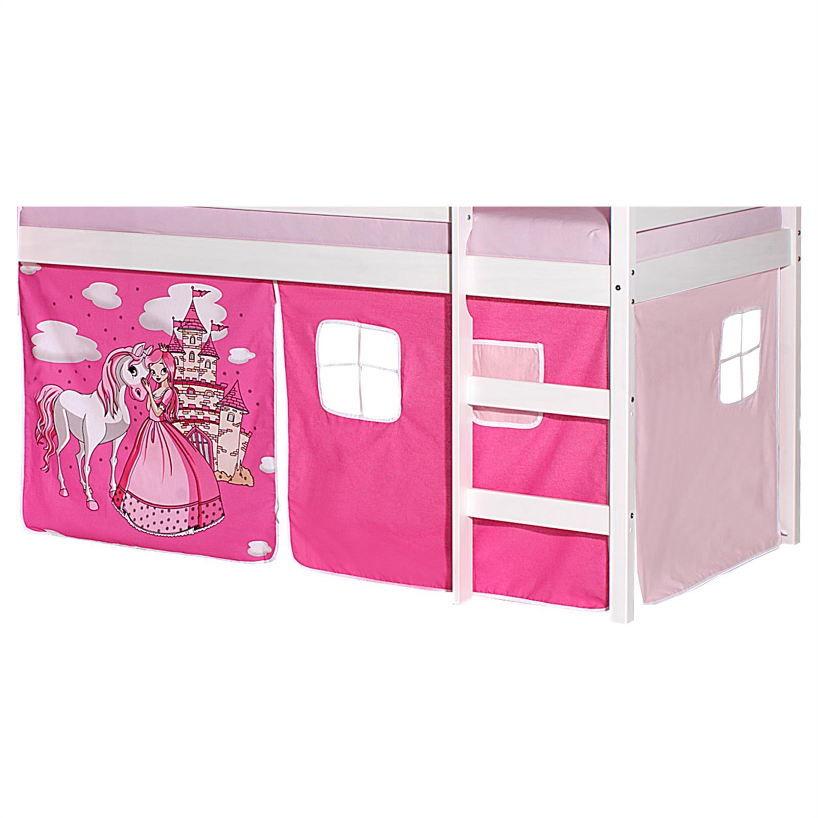 Rideaux de lit mi-hauteur en coton lavable motif princesse rose