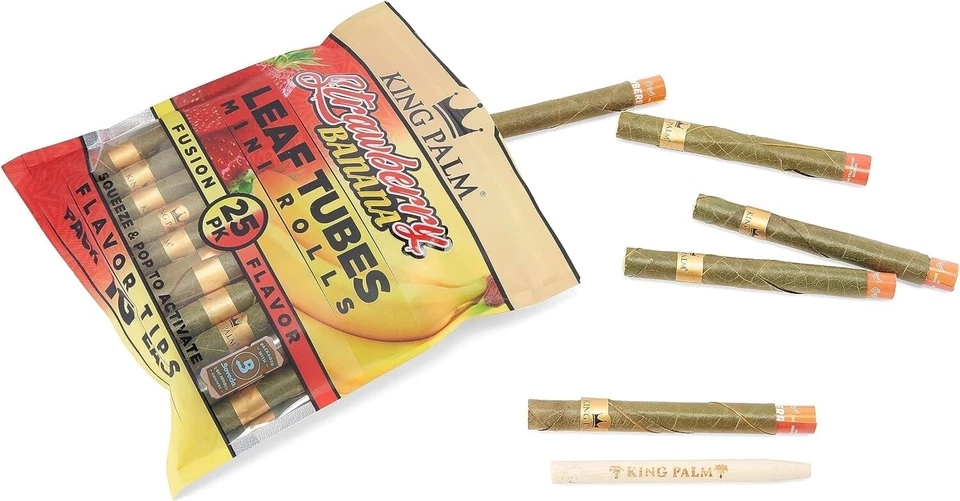King Palm | Mini | Plátano Fresa | Hojas de Palma Orgánicas Prerolled | 25 Rollos Foto 2 de 4