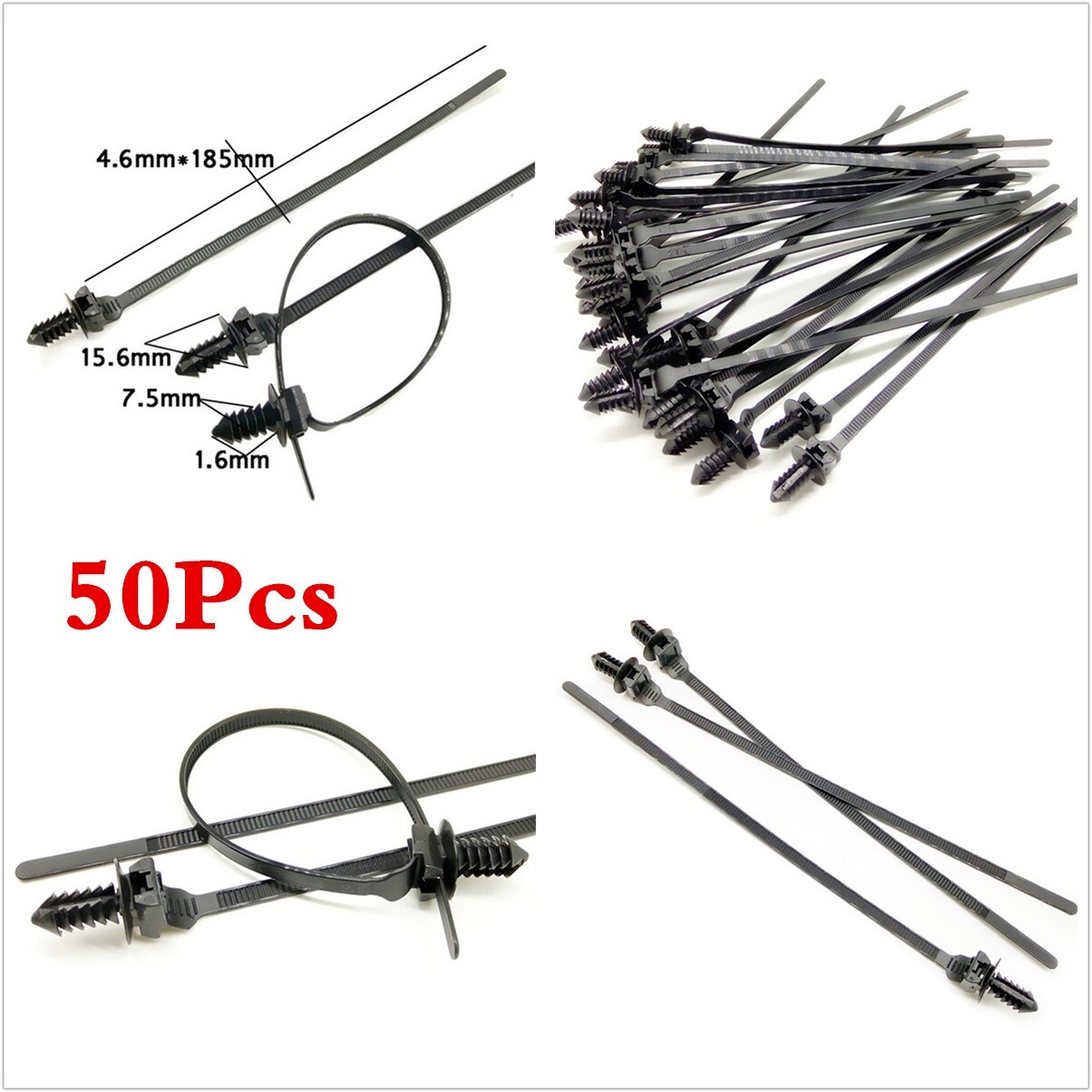 Car Accessories Line Cable-Ties Zip Wrap Push Rivet Clip Bundle Fastener 50Pcs