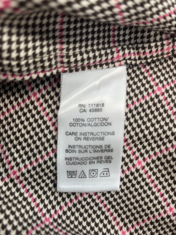 Camisa Michael Kors Para Hombre XL Gris Rosa Pata de Gallo Cuadros Abotonada Oxford De Colección Foto 4 de 4