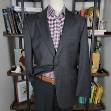Hickey Freeman Men's Suit Jacket MDL L347 Two Button Gray Striped Wool Size 42R