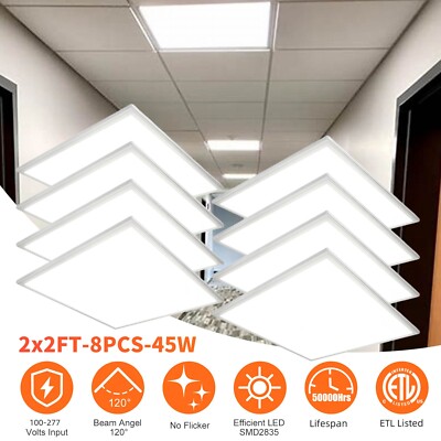 8x 2x2FT LED Flat Panel Light 5800LM 45W 5000K Dimmable Drop Ceiling Home Office