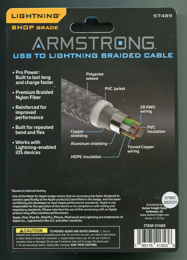 Armstrong USB To Apple Braided Cable - 6ft. Cable- iPhone - Pad
