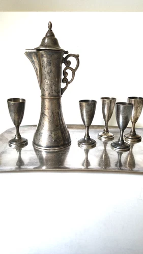 ARGENTOR WERKE VIENNA, Austria Brandy Silver Plated Set, Art Deco from 1900-1932