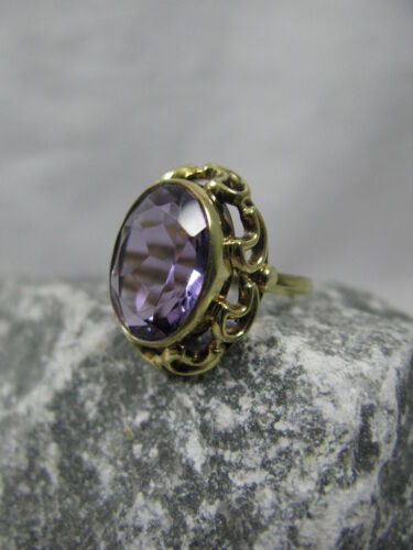 Vintage ovaler Amethyst Ring / Damenring 333 / 8 K Gold ~1950 - Afbeelding 1 van 12