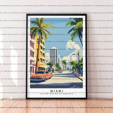 Retro Miami Ocean Drive Print Unframed Streetview Wall Art Miami Illustration