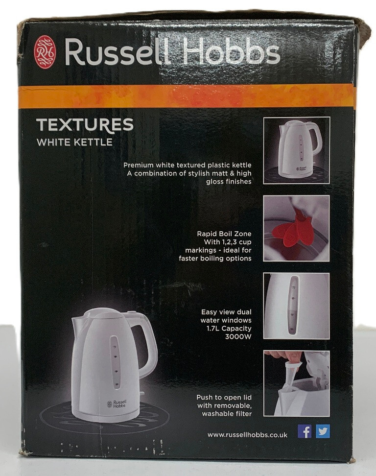 Russell Hobbs 1.7 L Textures Elect Jug Kettle Plastic 3000W White 21270