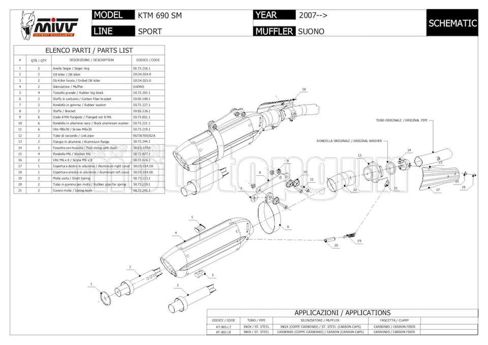MIVV KT.003.L7 scarico hom suono ktm 690 sm 2009 09 Foto 2 de 3