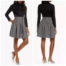 ELIZA J 12 Black White Tweed Skirt Long Sleeve Fit & Flare Mock Neck Dress