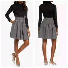 ELIZA J 12 Black White Tweed Skirt Long Sleeve Fit & Flare Mock Neck Dress