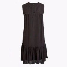 J. Crew Ruffle-Hem Shift Dress Black J1603 V-Neck Sleeveless Size Medium
