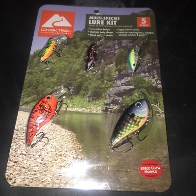 Ozark Trail Multi Species Assorted Fishing Lure Kit 5 Piece Eagle Claw Hooks New