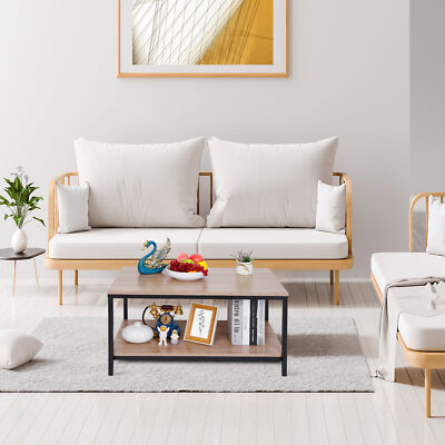 Two Tiers MDF Coffee Table Metal Frame Home Living Room Tea Table Desk