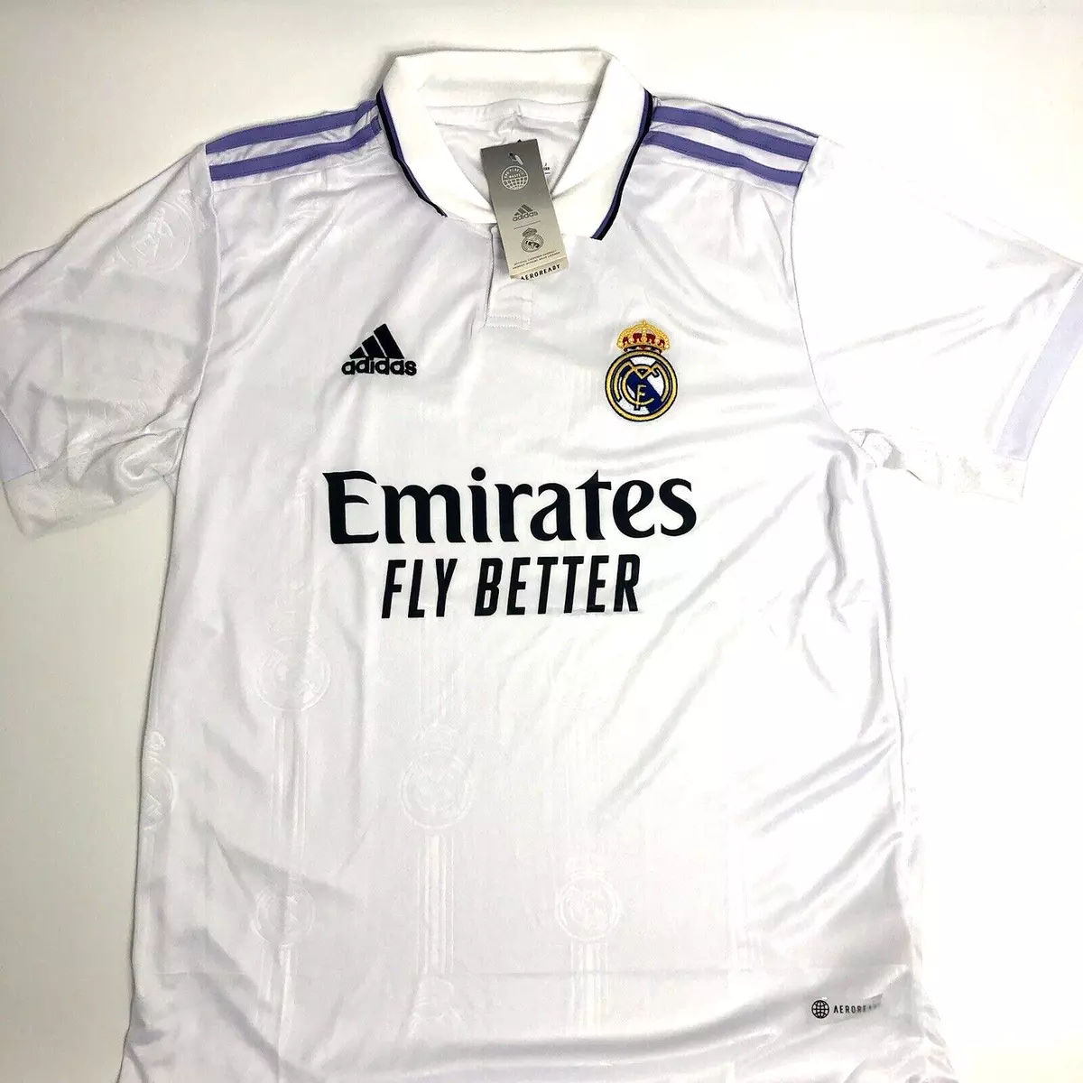 ADIDAS Emirates Fly Better Soccer Football Jersey Shirt Maillot Sz Lg White