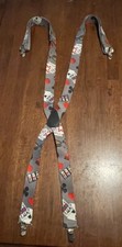 Mens Gray Adjustable Suspenders Clips - Gambling Poker Chips Cards Dice GUC