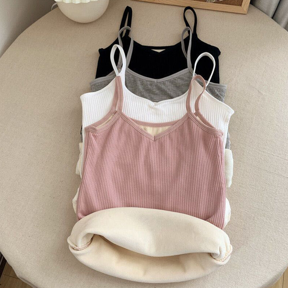 Fleece Lined Camisole V Neck Tank Tops Undershirt Winter Slim Fit Warm Vest Top
