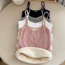 Fleece Lined Camisole V Neck Tank Tops Undershirt Winter Slim Fit Warm Vest Top