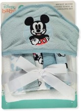 Disney Baby Mickey Mouse Hooded Towel with 5 Piece Washcloth Set, GIFT, GS71795
